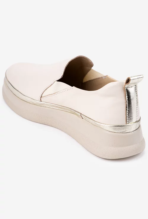 Pantofi bej cu auriu din piele naturala cu elastic