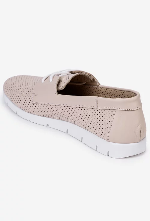 Pantofi bej deschis din piele cu perforatii