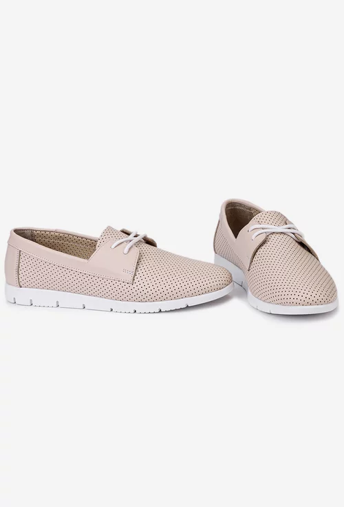 Pantofi bej deschis din piele cu perforatii