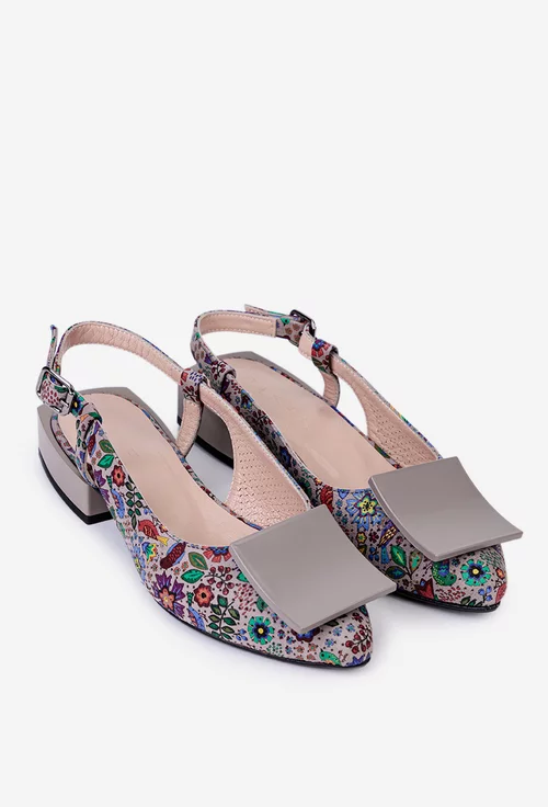 Pantofi bej din piele cu imprimeu colorat