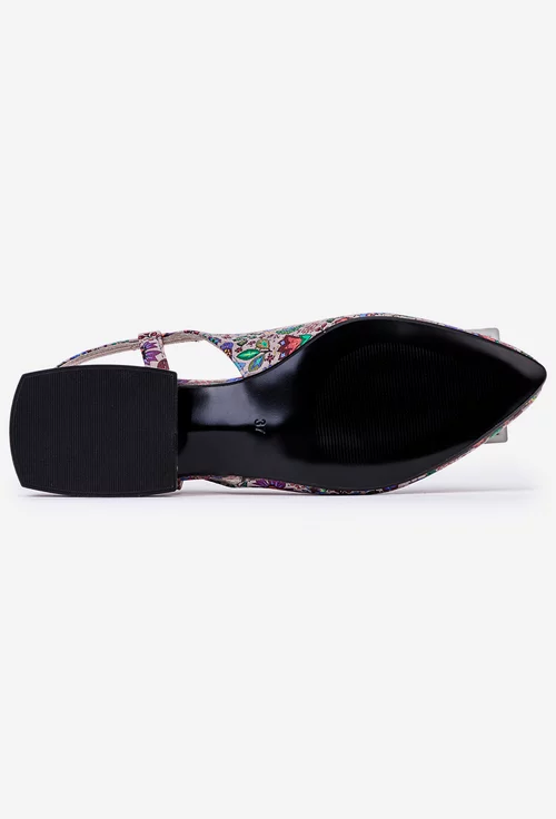 Pantofi bej din piele cu imprimeu colorat