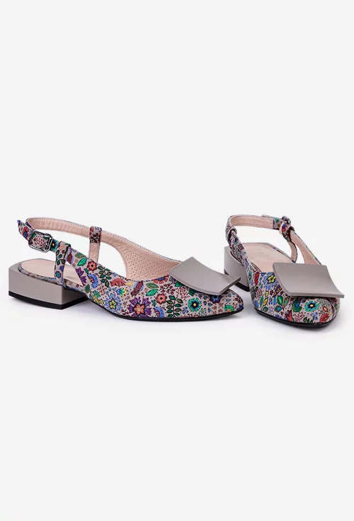 Pantofi bej din piele cu imprimeu colorat