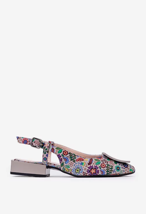 Pantofi bej din piele cu imprimeu colorat