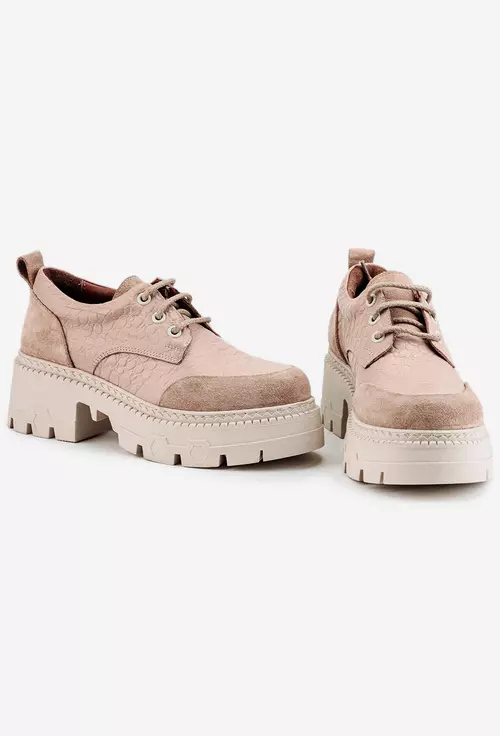 Pantofi bej din piele cu insertii piele intoarsa