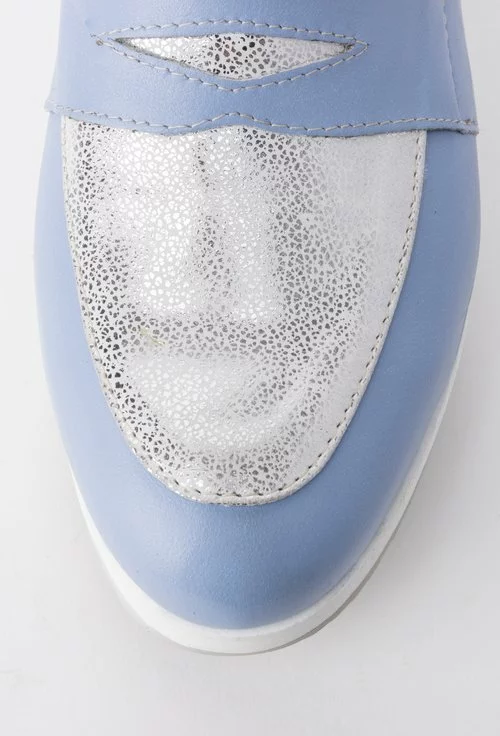 Pantofi bleu cu argintiu din piele naturala Lucy