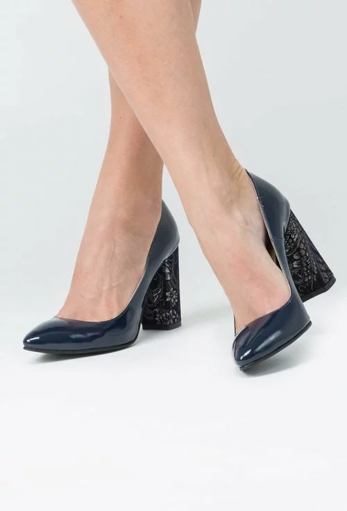Pantofi bleumarin din piele naturala lacuita Silvie