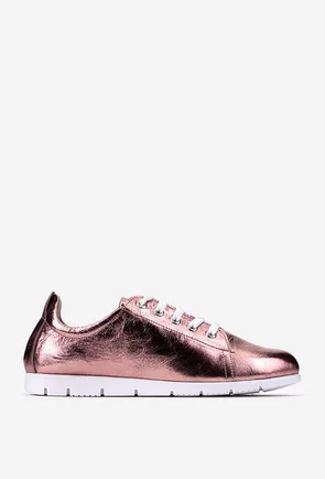 Pantofi bronz-roz din piele cu siret