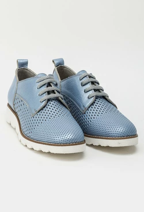 Pantofi casual bleu perforati din piele naturala Midori