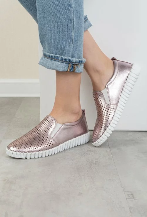 Pantofi casual roz metalizat din piele naturala Debora