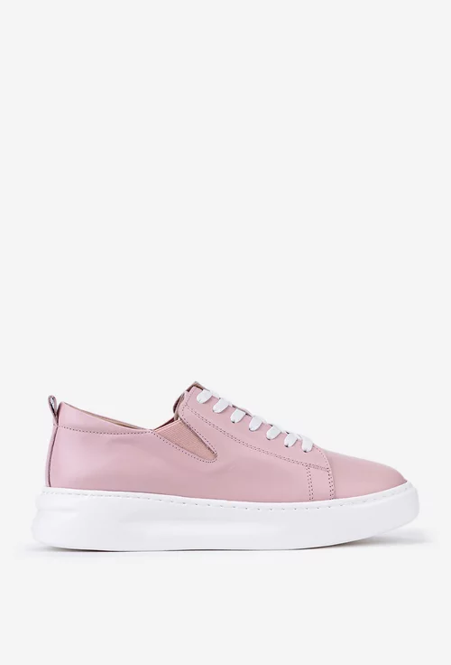 Pantofi casual roz pudra din piele cu siret