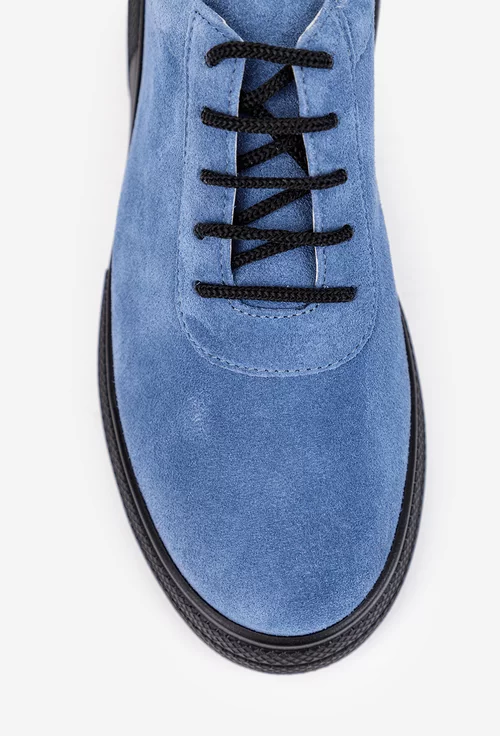 Pantofi dama albastri din piele intoarsa