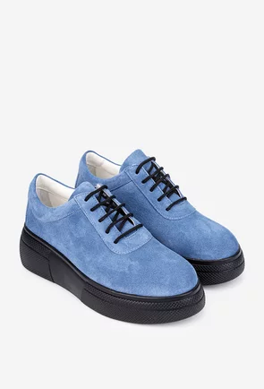 Pantofi dama albastri din piele intoarsa