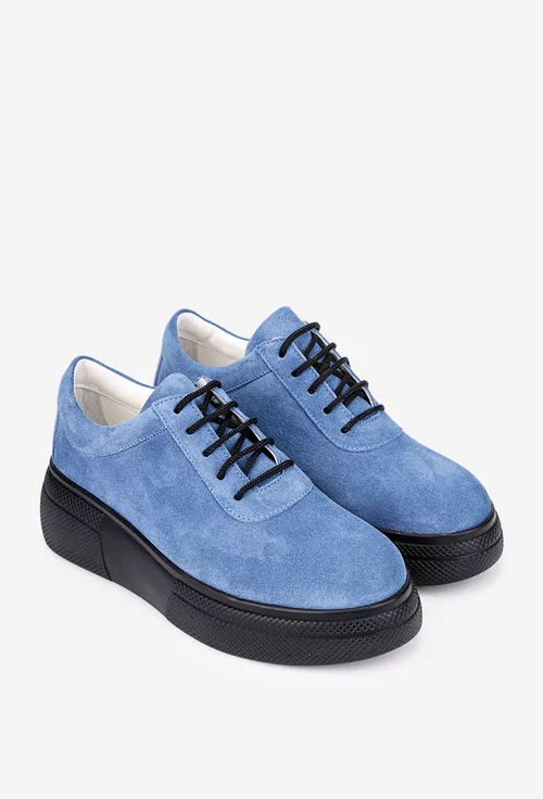 Pantofi dama albastri din piele intoarsa