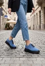 Pantofi dama albastri din piele intoarsa