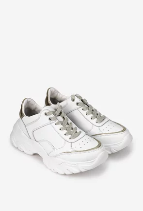 Pantofi dama albi cu auriu din piele naturala