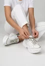 Pantofi dama albi cu auriu din piele naturala
