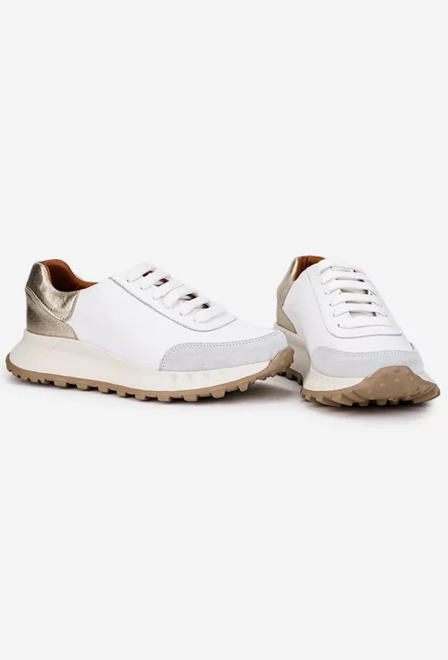 Pantofi dama albi cu auriu si gri din piele naturala