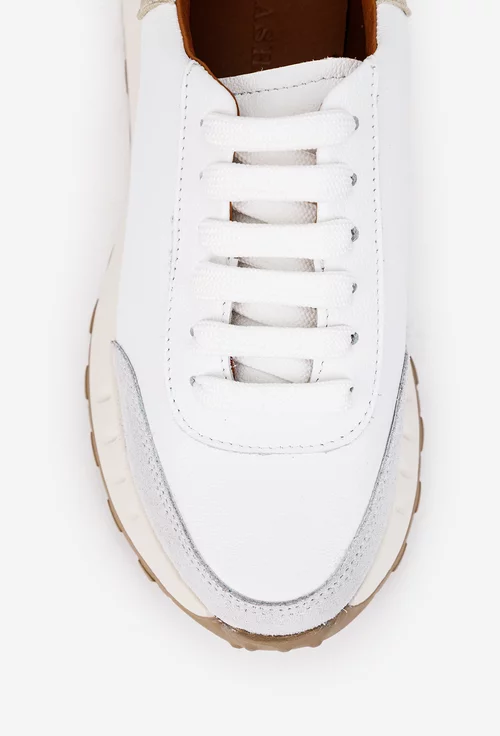 Pantofi dama albi cu auriu si gri din piele naturala