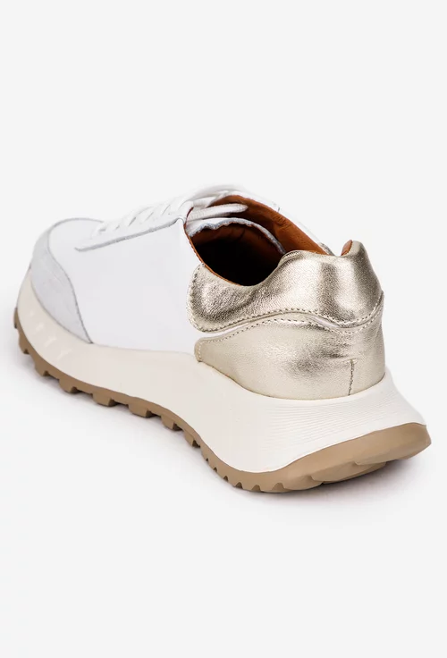 Pantofi dama albi cu auriu si gri din piele naturala