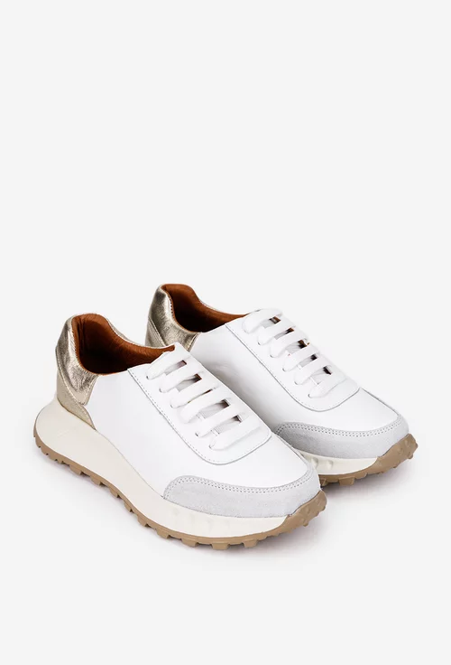 Pantofi dama albi cu auriu si gri din piele naturala