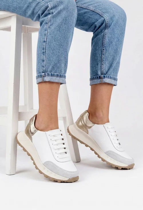 Pantofi dama albi cu auriu si gri din piele naturala