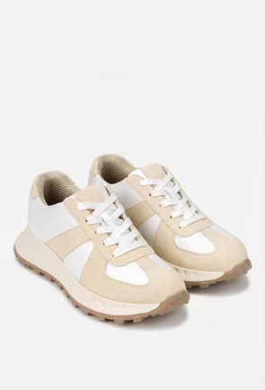 Pantofi dama albi cu bej din piele