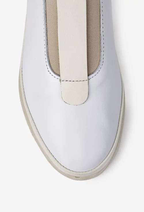 Pantofi dama albi cu bej din piele cu elastic