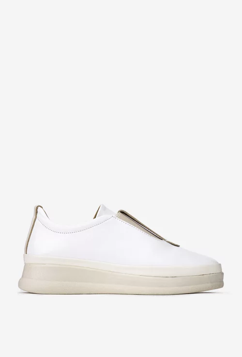 Pantofi dama albi cu bej din piele cu elastic
