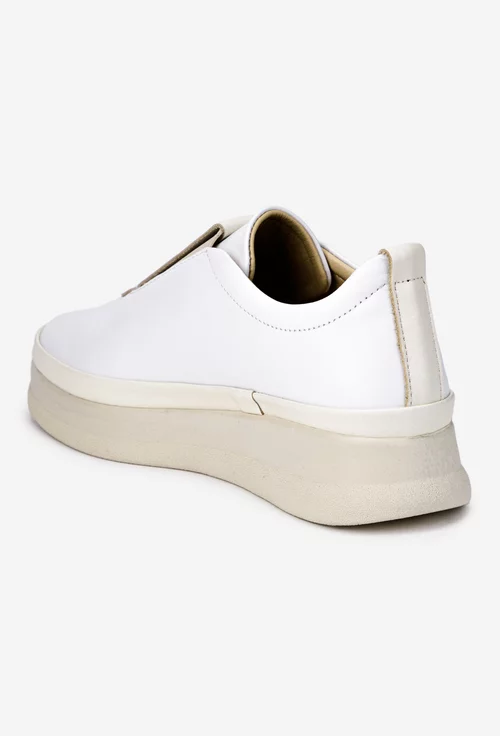 Pantofi dama albi cu bej din piele cu elastic
