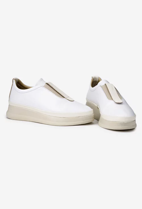Pantofi dama albi cu bej din piele cu elastic