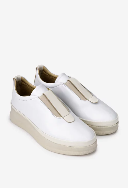 Pantofi dama albi cu bej din piele cu elastic