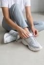 Pantofi dama albi cu bleu din piele naturala cu insertii sclipitoare