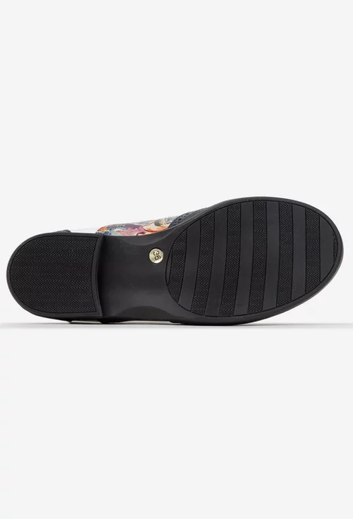 Pantofi dama albi cu bleumarin din piele cu detalii florale