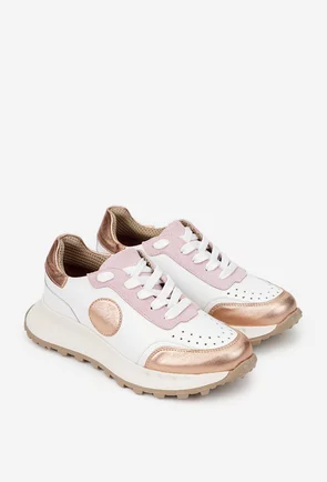 Pantofi dama albi cu detalii colorate din piele