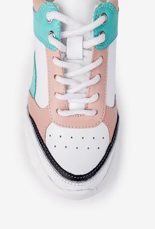 Pantofi dama albi cu detalii colorate din piele naturala