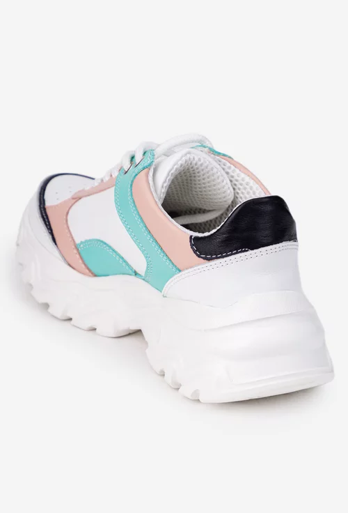 Pantofi dama albi cu detalii colorate din piele naturala