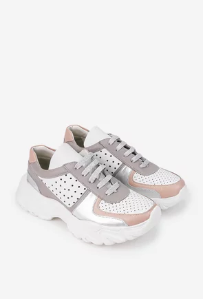 Pantofi dama albi cu detalii colorate din piele naturala