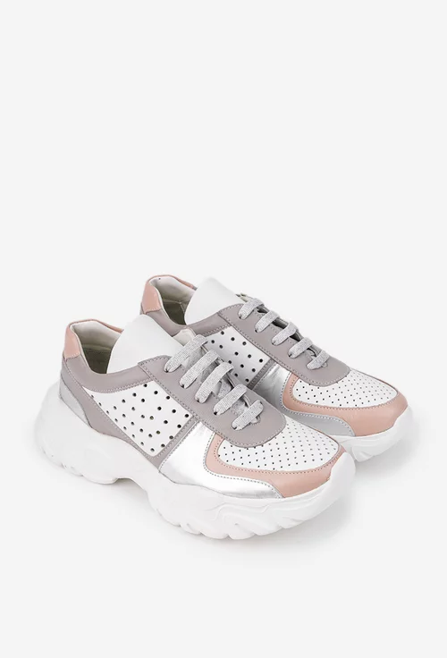 Pantofi dama albi cu detalii colorate din piele naturala