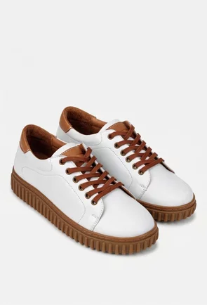 Pantofi dama albi cu maro din piele naturala