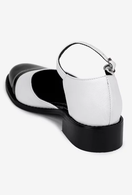 Pantofi dama albi cu negru din piele