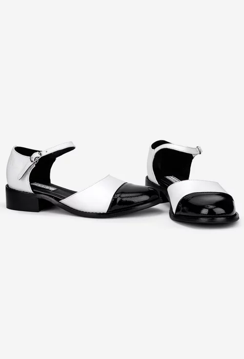 Pantofi dama albi cu negru din piele