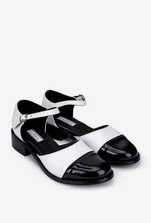 Pantofi dama albi cu negru din piele