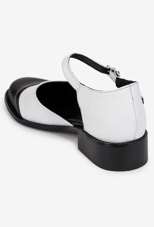 Pantofi dama albi cu negru din piele naturala