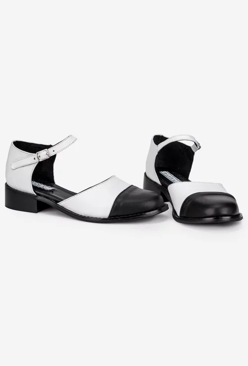 Pantofi dama albi cu negru din piele naturala