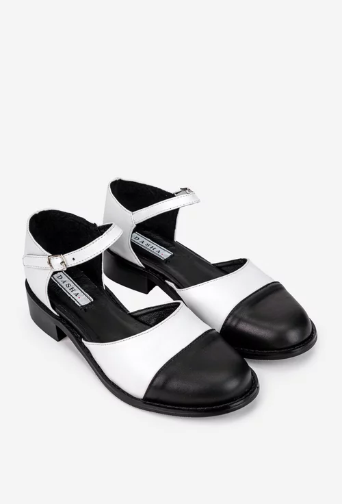 Pantofi dama albi cu negru din piele naturala