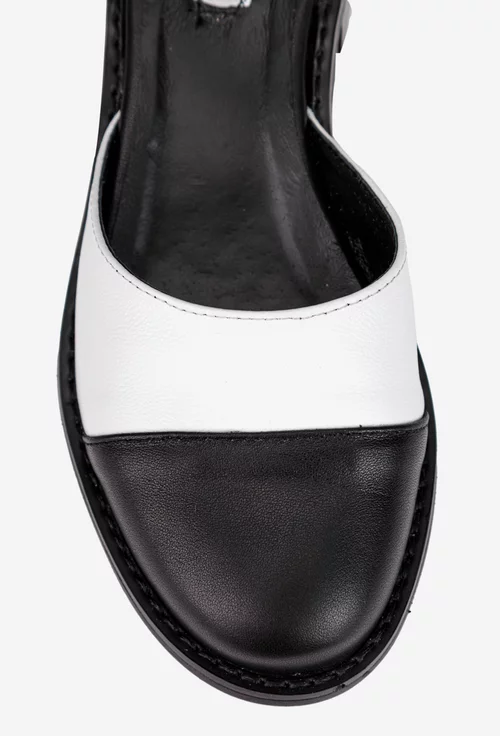 Pantofi dama albi cu negru din piele naturala
