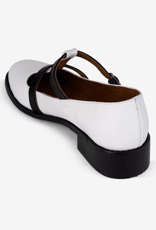 Pantofi dama albi cu negru din piele naturala
