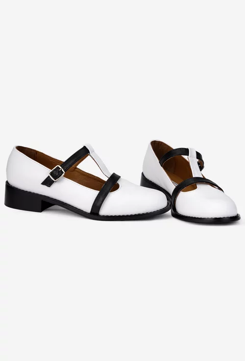 Pantofi dama albi cu negru din piele naturala