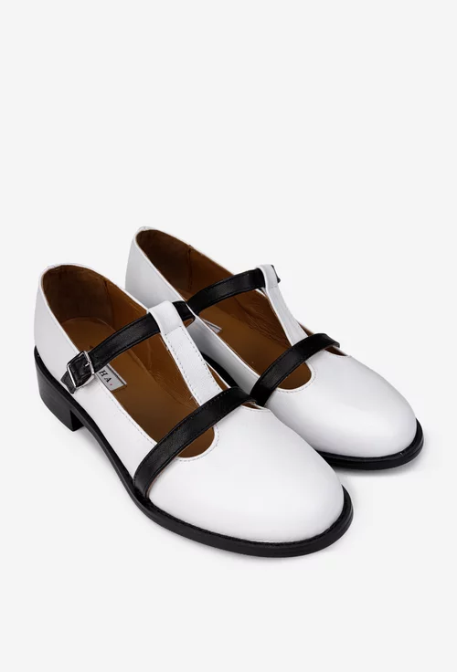 Pantofi dama albi cu negru din piele naturala