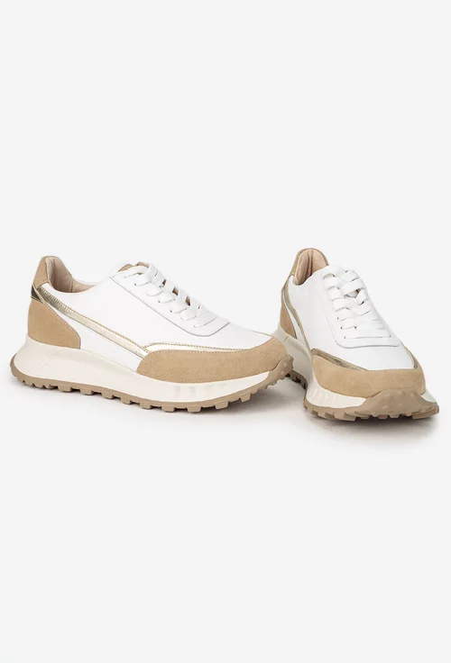 Pantofi dama albi cu taupe din piele picture - 5